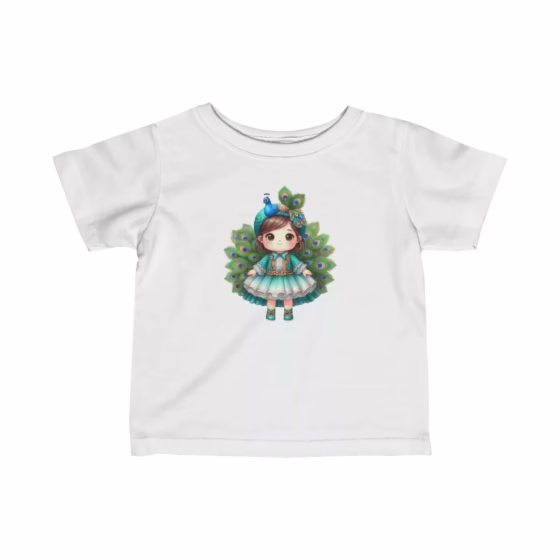 Girl Peacock Illustration T-Shirt for Toddler