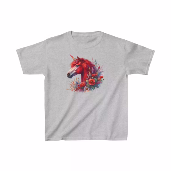 Beautiful Girls Red Unicorn with Flowers T-Shirt