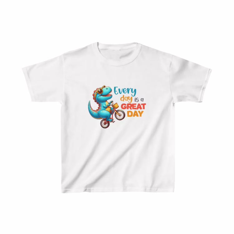 Cool Blue Dino Riding Bike T-Shirt for Kids