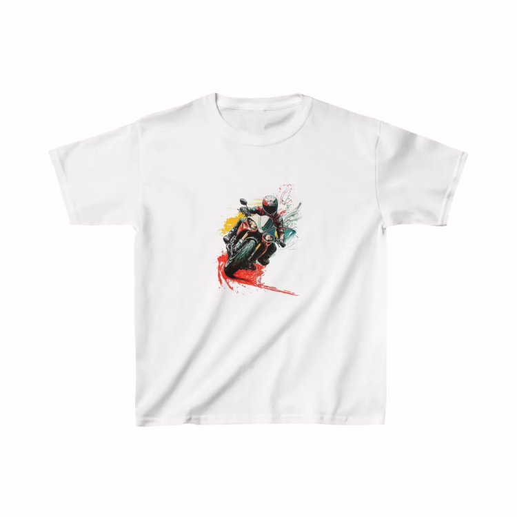 Boy Motorcycle Illustration Splash Colors T-Shirt