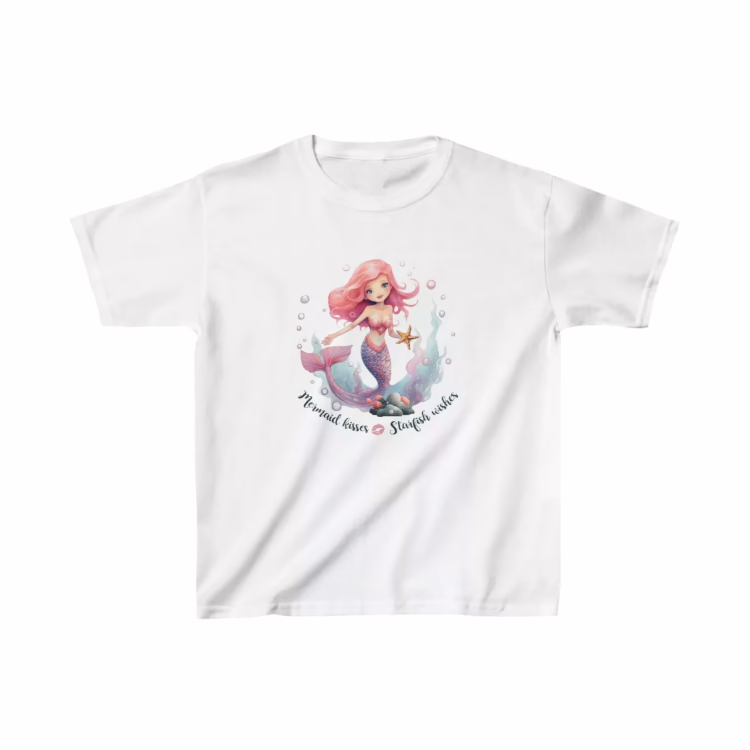 Girl Mermaid Pink Hair and Starfish T-Shirt