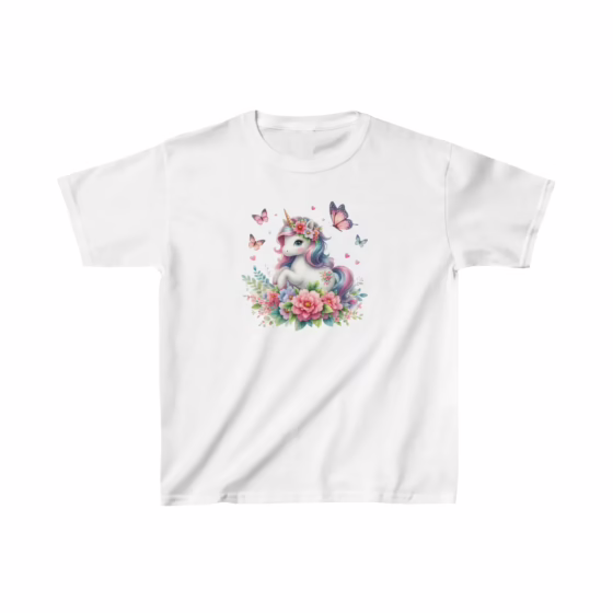Cute Girls Unicorn with Flowers and Butterflies T-Shirt