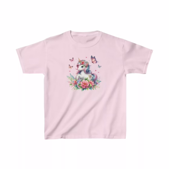 Cute Girls Unicorn with Flowers and Butterflies T-Shirt
