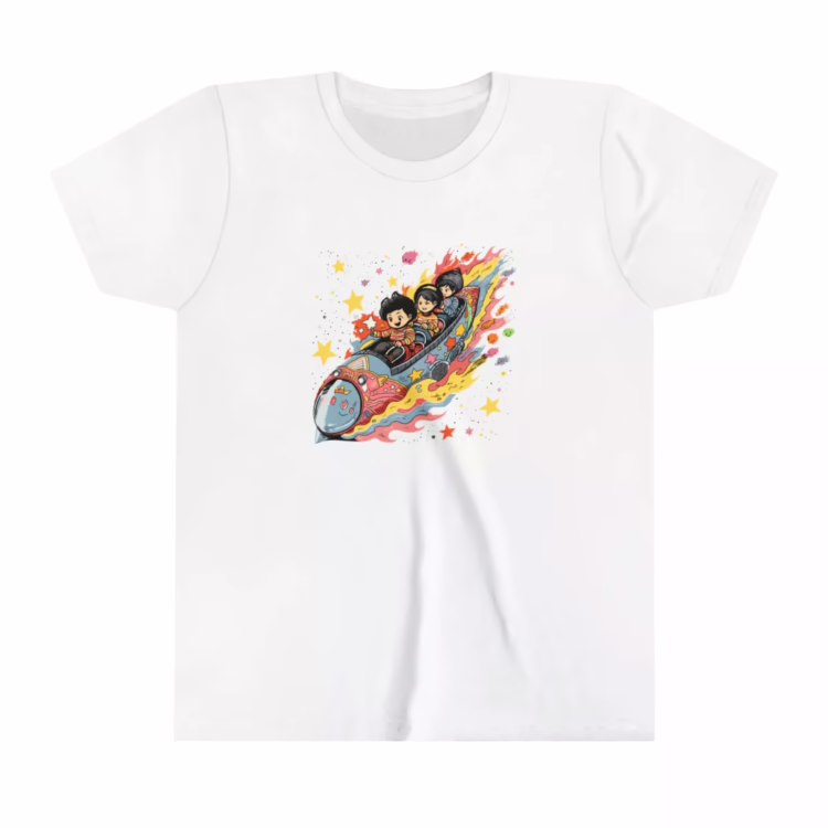 Unisex Youth Short Sleeve Cute Kids Rocket Boat Stars T-Shirt