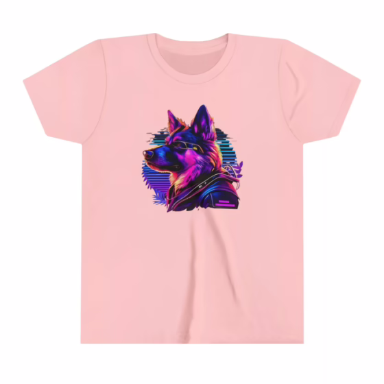 Unisex Youth Short Sleeve T-Shirt Neon Color Dog