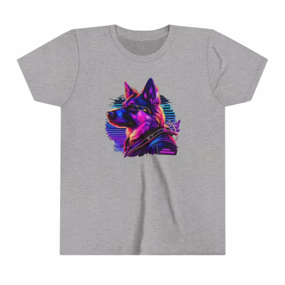 Unisex Youth Short Sleeve T-Shirt Neon Color Dog