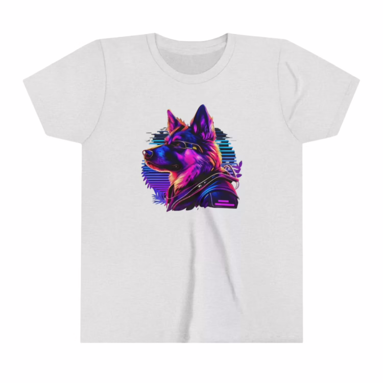 Unisex Youth Short Sleeve T-Shirt Neon Color Dog