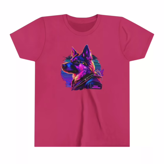 Unisex Youth Short Sleeve T-Shirt Neon Color Dog