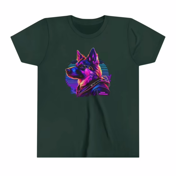 Unisex Youth Short Sleeve T-Shirt Neon Color Dog