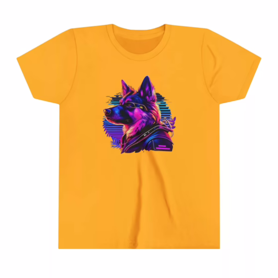 Unisex Youth Short Sleeve T-Shirt Neon Color Dog