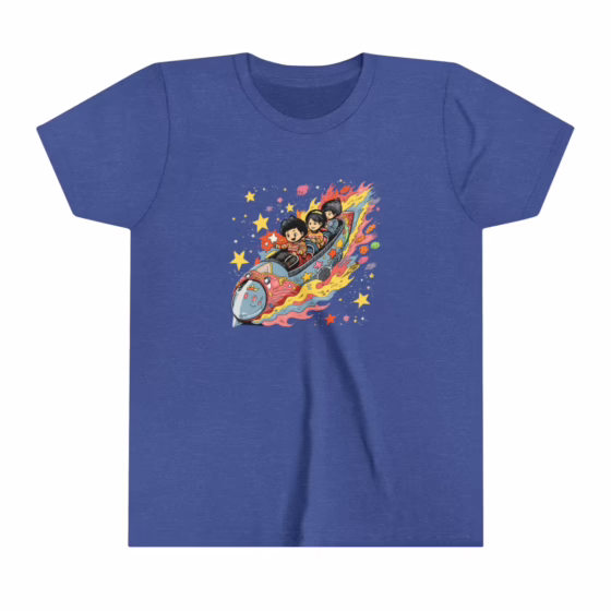 Unisex Youth Short Sleeve Cute Kids Rocket Boat Stars T-Shirt