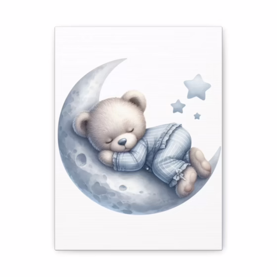 Sleeping Blue Teddy Bear Matte Canvas, Stretched, 1.25"