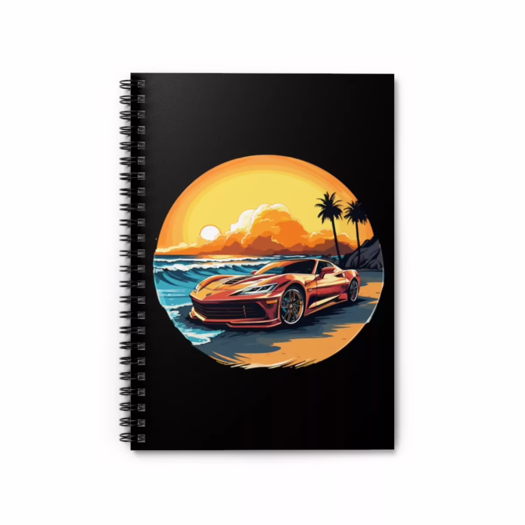 Muscle Car and Sunset Spiral Notebook - Ruled Line