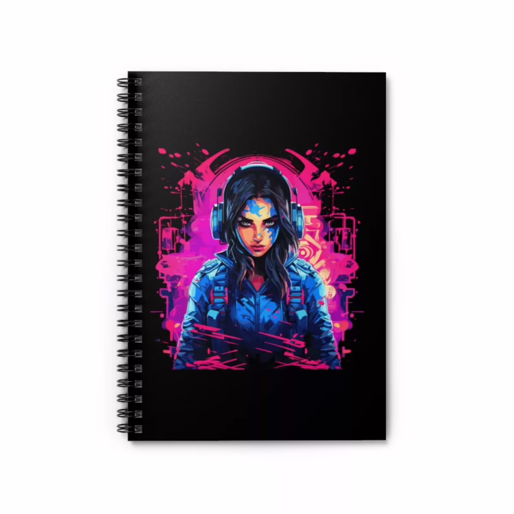 Futuristic Gamer Girl Spiral Notebook - Ruled Line