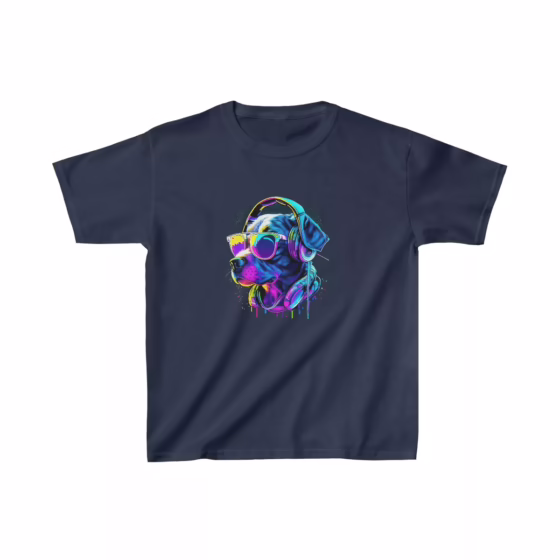 Neon Paint Dog Profile with Glasses Kids T-Shirt
