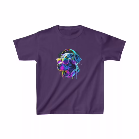 Neon Paint Dog Profile with Glasses Kids T-Shirt