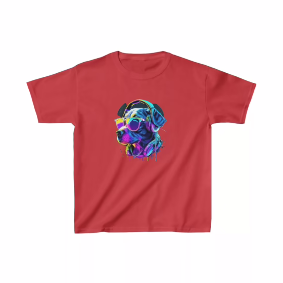 Neon Paint Dog Profile with Glasses Kids T-Shirt
