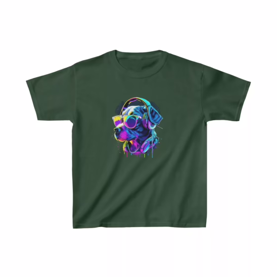Neon Paint Dog Profile with Glasses Kids T-Shirt