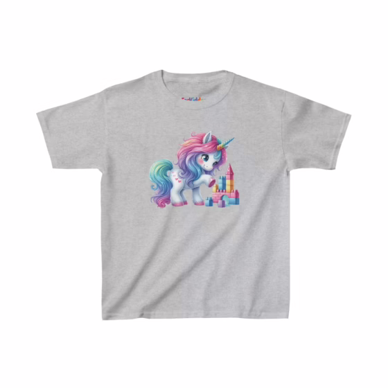 Girls Beautiful Unicorn Playing with Blocks Kids T-Shirt