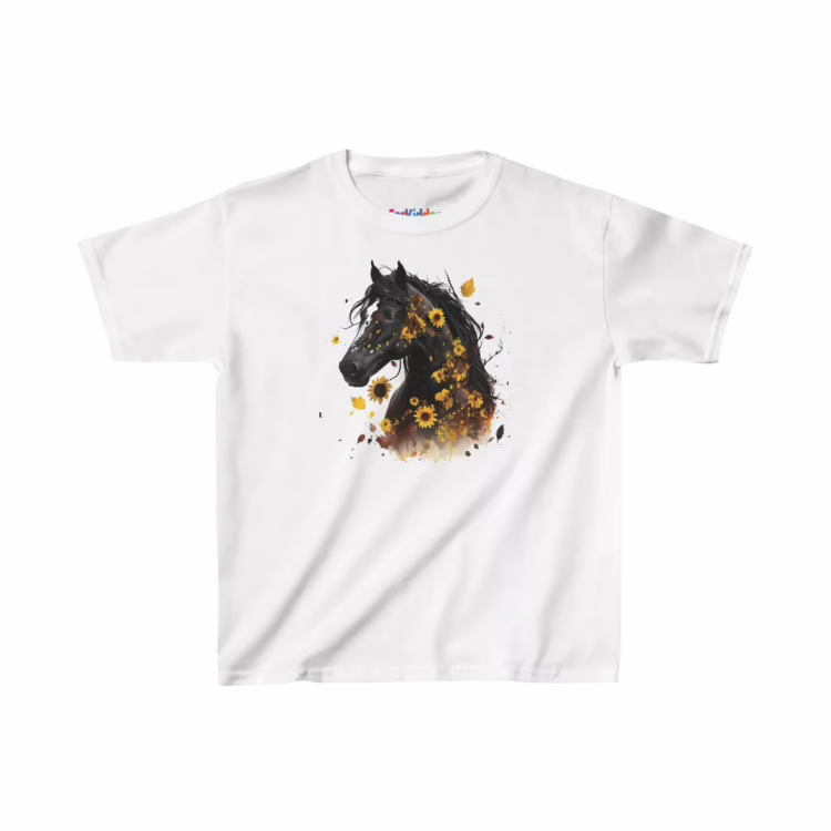 Girl Magical Horse with Flowers Kids T-Shirt