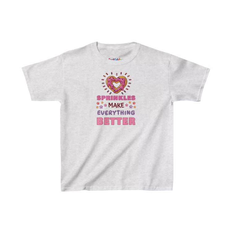 Girls Heart Shaped Doughnut with Sprinkles Kids T-Shirt