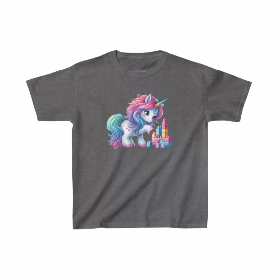 Girls Beautiful Unicorn Playing with Blocks Kids T-Shirt