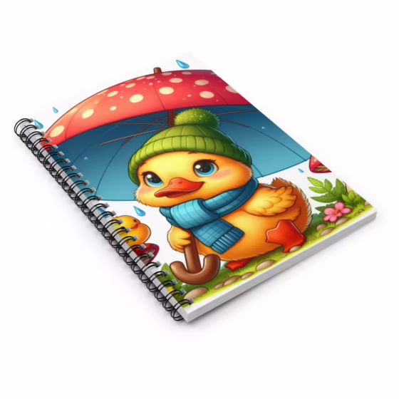 Cute Duckling in the Rain Illustration Spiral Notebook - Ruled Line