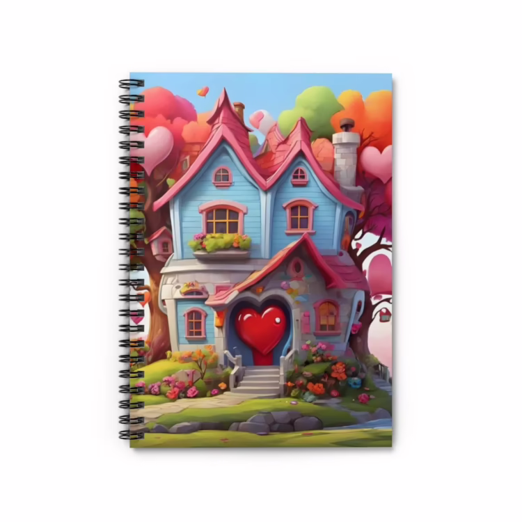 Cute House with Hearts Illustration Spiral Notebook - Ruled Line