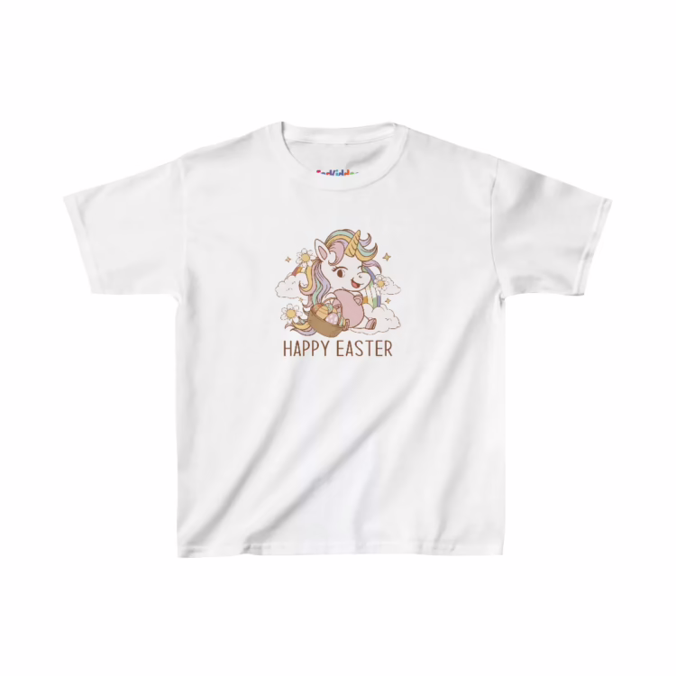 Girls Happy Easter Unicorn Illustration Kid T-Shirt