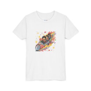 forkiddos "rainbow rocket riders" space adventure t shirt