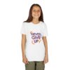 forkiddos "never give up" inspiring girls' t shirt
