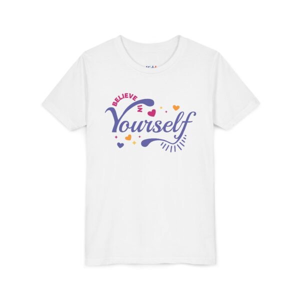 forkiddos "believe in yourself" empowering girls' t shirt
