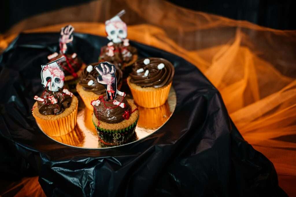 chocolate cupcake with white icing on top